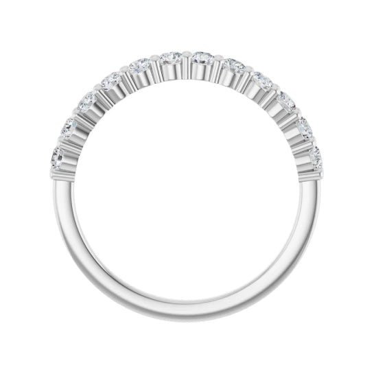 1/2 ctw shared-prong round brilliant cut diamond band in 14K white gold, 2.3 mm width, side view