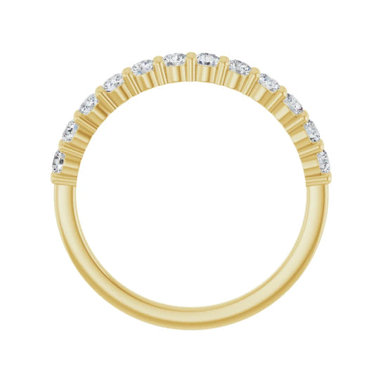 1/2 ctw shared-prong round brilliant cut diamond band in 14K yellow gold, 2.3 mm width, side view