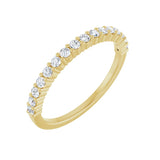 1/3 ctw shared-prong round brilliant cut diamond band in 14K yellow gold, 1.8 mm width, angle view