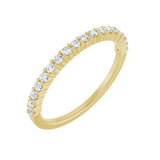 1/4 ctw shared-prong round brilliant cut diamond band in 14K yellow gold, 1.5 mm width, angle view