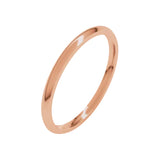 1.5 mm classic polished plain comfort fit wedding band in 14K rose gold, angle view