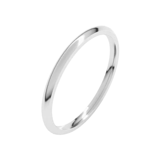 1.5 mm classic polished plain comfort fit wedding band in 14K white gold, angle view