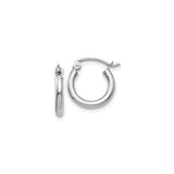 12 mm slim huggie hoop earrings in solid 14K white gold, close-up view