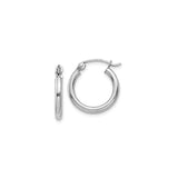 15 mm slim huggie hoop earrings in solid 14K white gold, front and side view