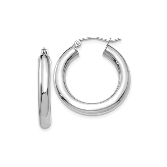 25 mm bold hoop earrings in solid 14K white gold, close-up view