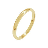 2 mm classic polished plain comfort fit wedding band in 14K yellow gold, angle view