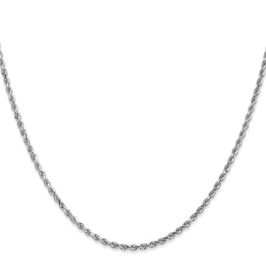 2 mm diamond-cut rope chain necklace in solid 14K white gold, full view