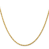 2 mm diamond-cut rope chain necklace in solid 14K yellow gold, full view