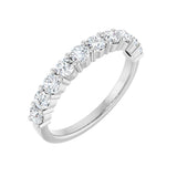 3/4 ctw shared-prong round brilliant cut diamond band in 14K white gold, 3 mm width, angle view