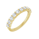 3/4 ctw shared-prong round brilliant cut diamond band in 14K yellow gold, 3 mm width, angle view