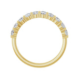 3/4 ctw shared-prong round brilliant cut diamond band in 14K yellow gold, 3 mm width, side view