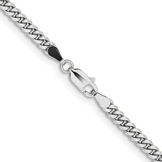 3.5 mm Miami Cuban chain necklace in solid 14K white gold, close-up of links and lobster clasp