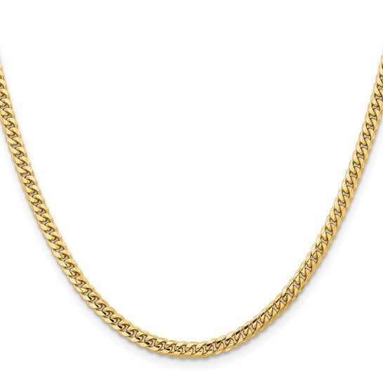 3.5 mm Miami Cuban chain necklace in solid 14K yellow gold, full view