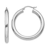 35 mm bold hoop earrings in solid 14K white gold, close-up view