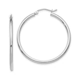 35 mm slim hoop earrings in solid 14K white gold, close-up view