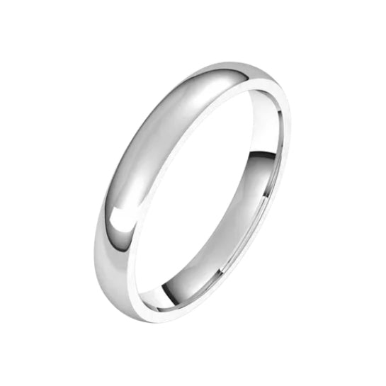 3 mm classic polished plain comfort fit wedding band in 14K white gold, angle view