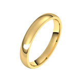 3 mm classic polished plain comfort fit wedding band in 14K yellow gold, angle view