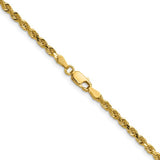 3 mm diamond-cut rope chain necklace in solid 14K yellow gold, close-up of twisted links and lobster clasp