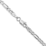 3 mm flat Figaro chain necklace in solid 14K white gold, close-up of links and lobster clasp