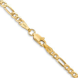 3 mm flat Figaro chain necklace in solid 14K yellow gold, close-up of links and lobster clasp