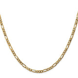 3 mm flat Figaro chain necklace in solid 14K yellow gold, full view