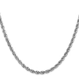 4 mm diamond-cut rope chain necklace in solid 14K white gold, full view