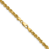 4 mm diamond-cut rope chain necklace in solid 14K yellow gold, close-up of links and lobster clasp