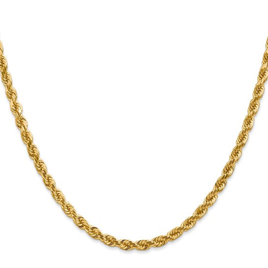 4 mm diamond-cut rope chain necklace in solid 14K yellow gold, full view