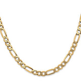 5.25 mm flat Figaro chain necklace in solid 14K yellow gold, full view