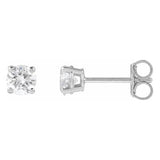 4 mm lab-grown diamond solitaire stud earrings in solid 14K white gold, front and side view