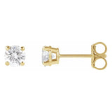 4 mm lab-grown diamond solitaire stud earrings in solid 14K yellow gold, front and side view